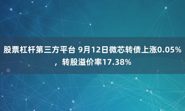 股票杠杆第三方平台 9月12日微芯转债上涨0.05%，转股溢价率17.38%